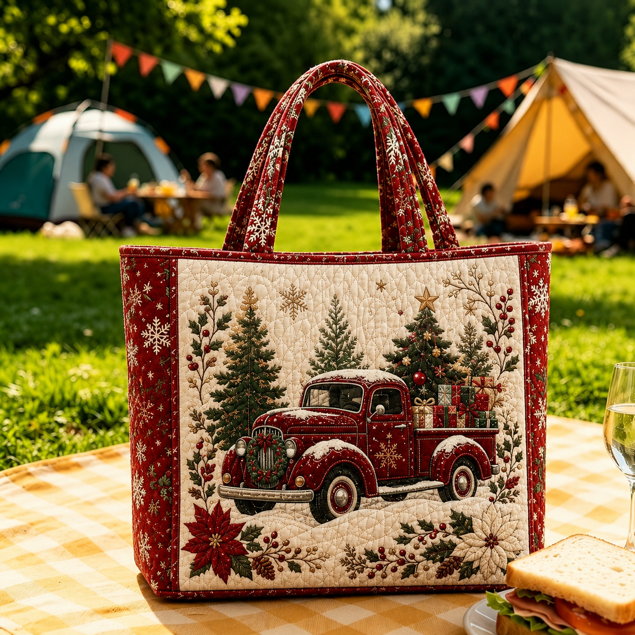 Vintage-tote-taske med julemotiv af julemanden | Festlig genanvendelig indkøbspose