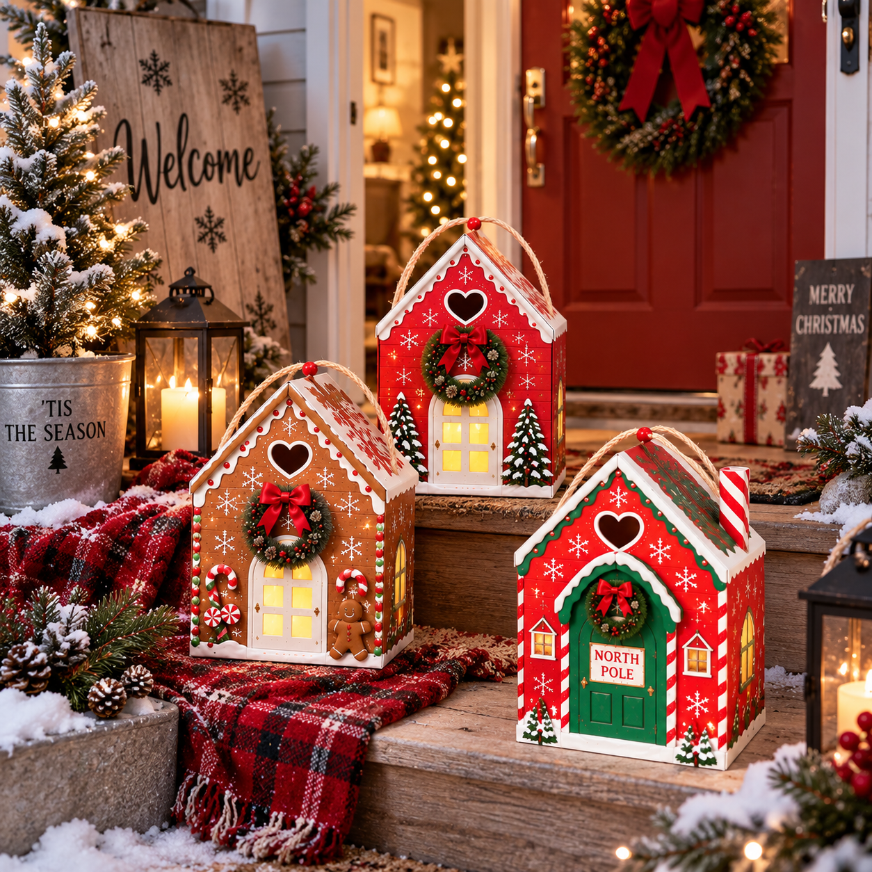 Gaveæske »Christmas Magic House« – Kreativ 3D-gaveemballage til julen, der kan holdes i hånden