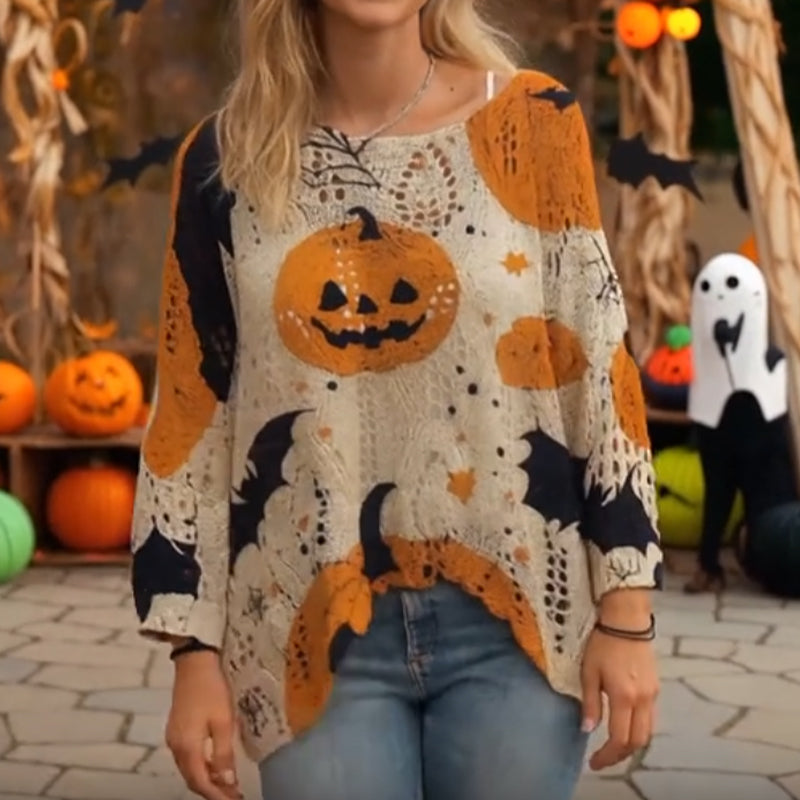 🎃 Witchy Cozy Vibes - Halloween-græskar-strikketrøje