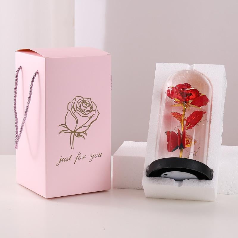 🌹Evig sommerfuglrose i glaskuppel med LED-lys