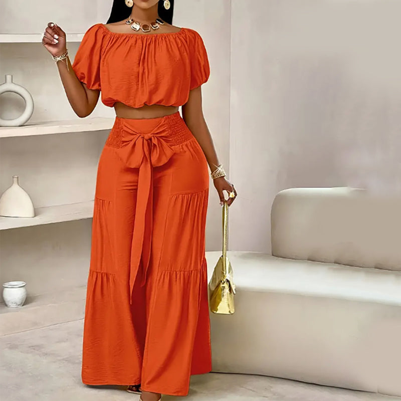 💎 50 % RABAT PÅ SÆTTET MED OFF-SHOULDER OG PUFFÆRMER! 💎 Bukser med høj talje, romantisk udskæring og strækbart stof ✨