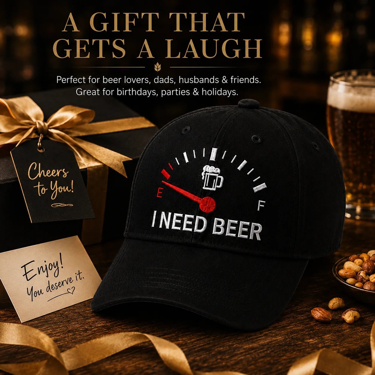 🍺 »I NEED BEER«-broderet baseballkasket – Unisex-kasket til minde🧢 100 % bomuld