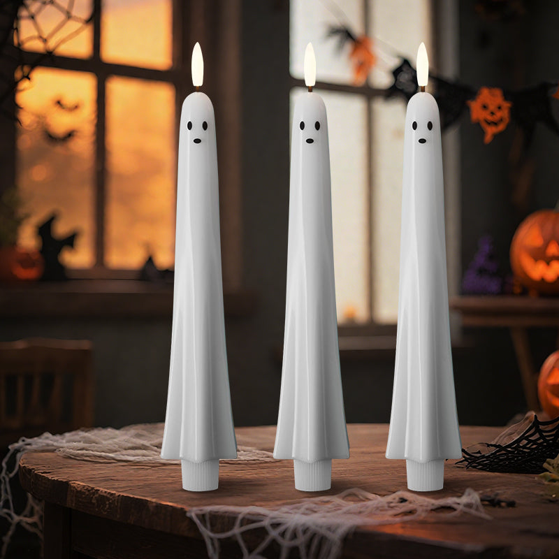🎃👻 Fjernstyret spøgelseslys med 3D-flammende væge 👻🎃