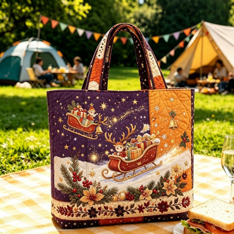 Vintage-tote-taske med julemotiv af julemanden | Festlig genanvendelig indkøbspose