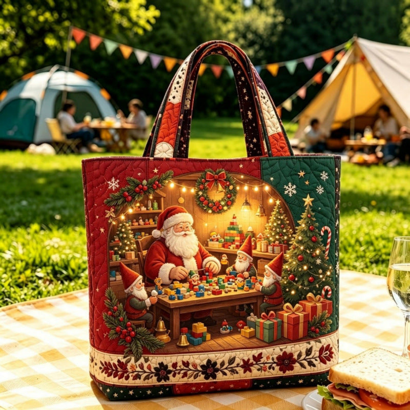 Vintage-tote-taske med julemotiv af julemanden | Festlig genanvendelig indkøbspose