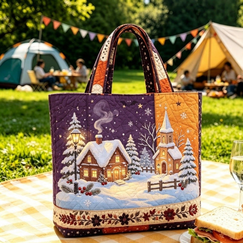Vintage-tote-taske med julemotiv af julemanden | Festlig genanvendelig indkøbspose