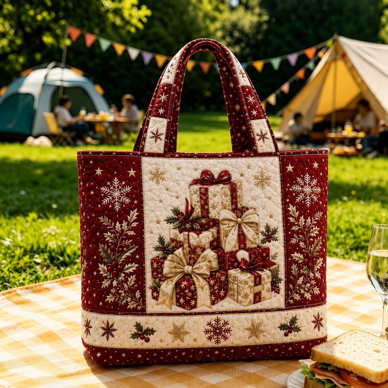 Vintage-tote-taske med julemotiv af julemanden | Festlig genanvendelig indkøbspose