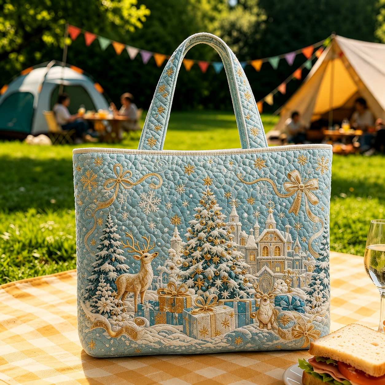 Vintage-tote-taske med julemotiv af julemanden | Festlig genanvendelig indkøbspose