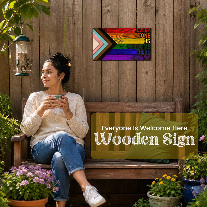 🌈❤️ Alle er velkomne her – træskilt