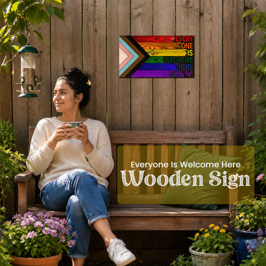 🌈❤️ Alle er velkomne her – træskilt