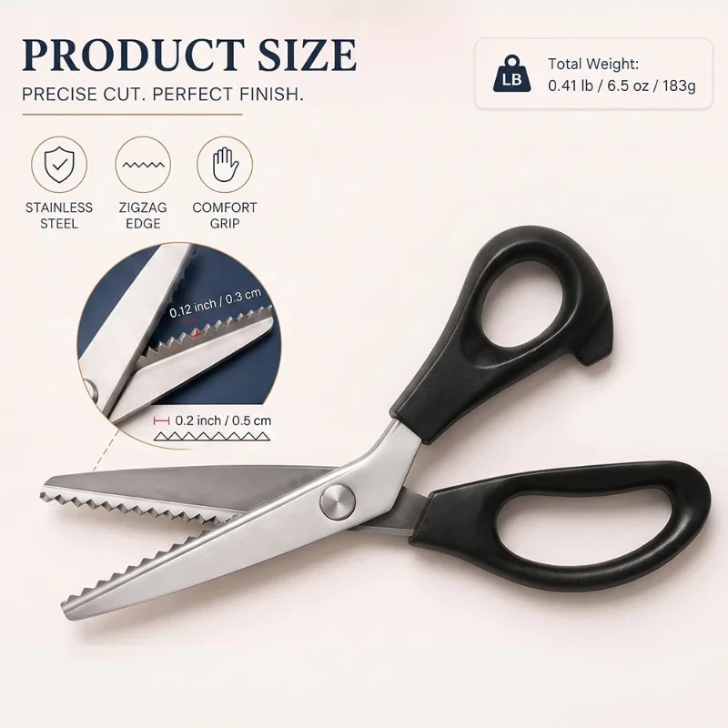 ✂️Tandet saks i rustfrit stål – 9,1" zigzag-stofsaks til syning, quiltning, syning af tøj og DIY-håndværk