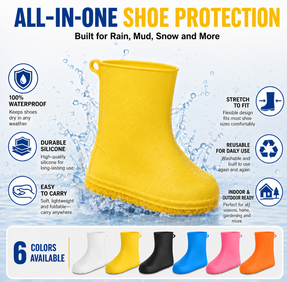 Ikke flere våde sneakers! Robuste regnstøvler — skridsikre og sammenfoldelige, så de passer i din taske 🌧️