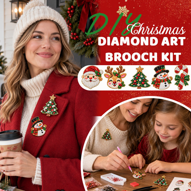 ✨🎄 DIY-sæt til diamantmaleri-broche til jul — 6 festlige motiver, glimmer du kan bære