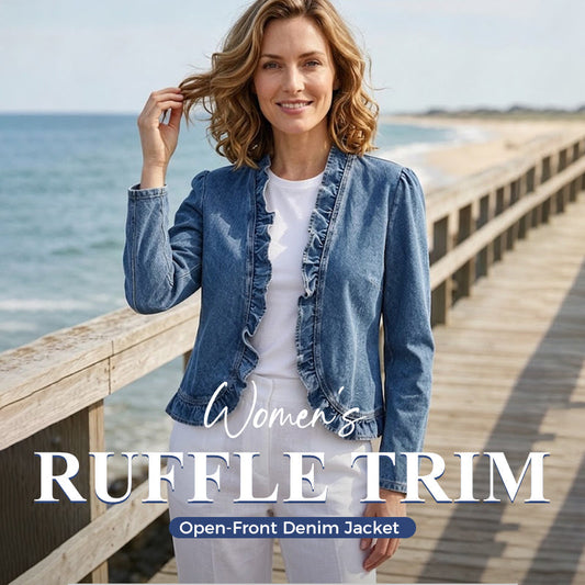🧥 BEGRÆNSET TILBUD: 50 % RABAT! ✨ Denimjakke til kvinder – åben foran, flæsekant, let, klassisk vask ✨