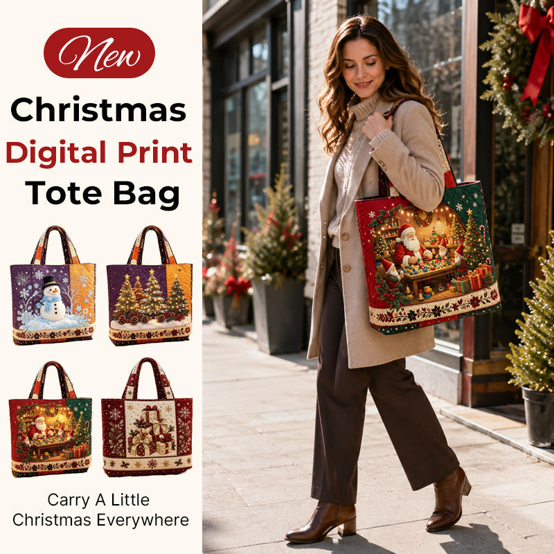 Vintage-tote-taske med julemotiv af julemanden | Festlig genanvendelig indkøbspose