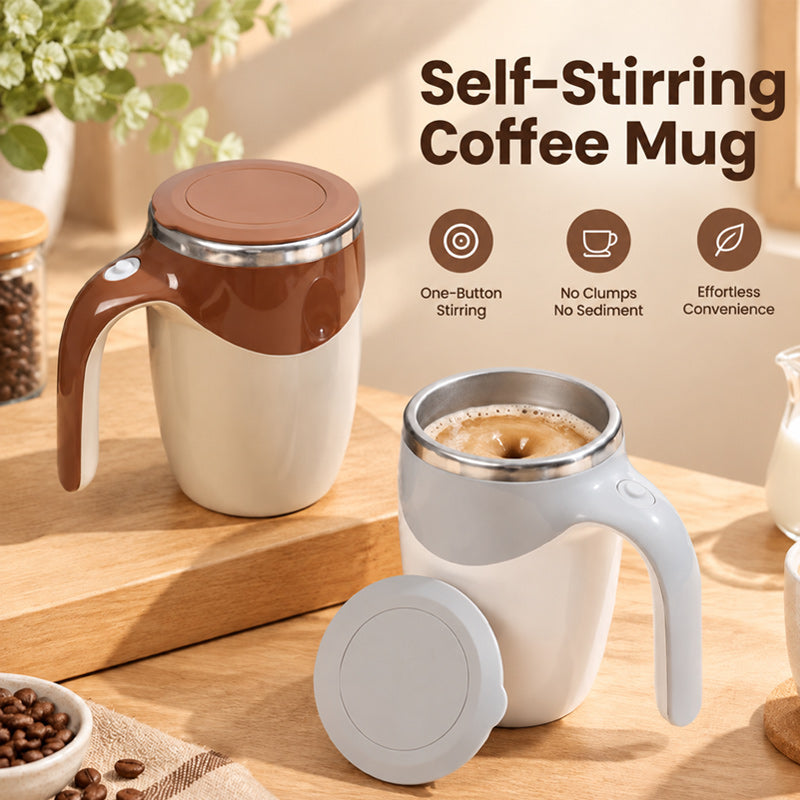 Automatisk kaffekrus med selvomrøring og låg, bærbar magnetisk blandekop