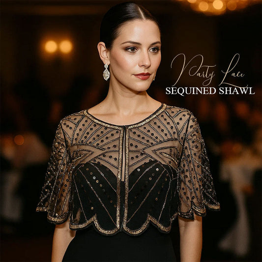 Festligt sjal med blonder og pailletter