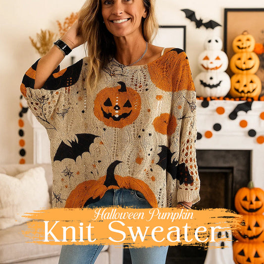 🎃 Witchy Cozy Vibes - Halloween-græskar-strikketrøje