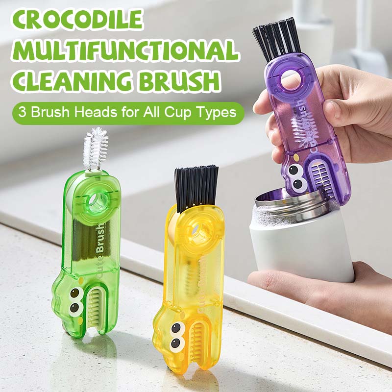 🐊 Krokodille multifunktionel rengøringsbørste - 3 børstehoveder til alle koppetyper