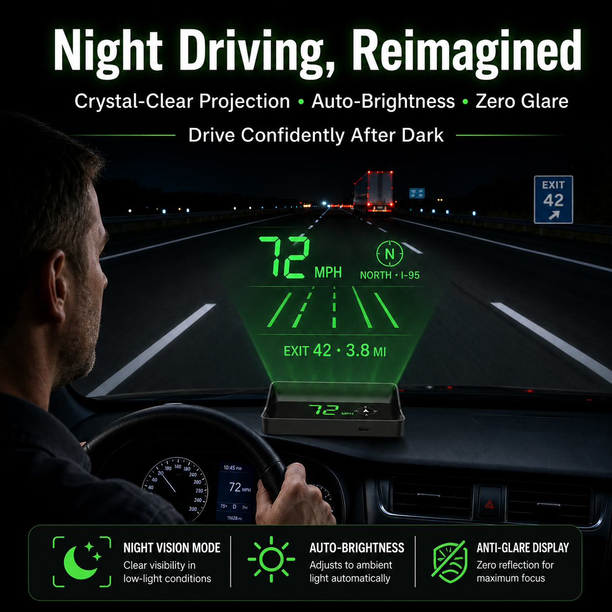 Head-Up Display (HUD) – GPS til bilen med digitalt speedometer