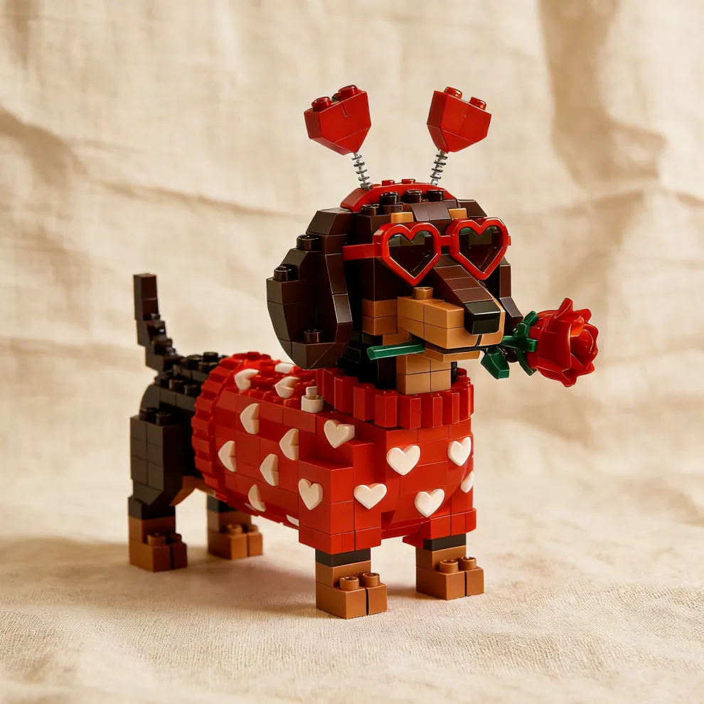 💖 2026 Valentinsdagseksklusivt dachshund-klodsesæt