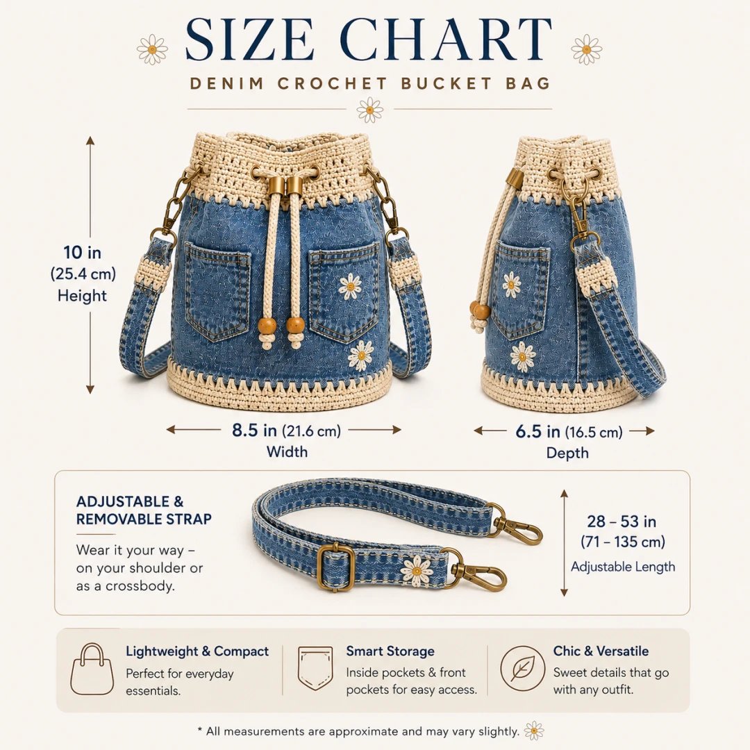 🔥STORT UDSALG 50 % RABAT✨👜Hæklet bucket-taske i denim