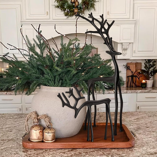 🎅Julebestsellere 🦌2 stk. sorte rensdyrstatuer Juledekorationssæt
