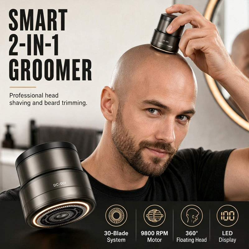 🪒 Udsalg 2026 — Over 24.700 solgt!📟 2-i-1 smart elektrisk barbermaskine til skaldede hoveder og skægtrimmer med digitalt display