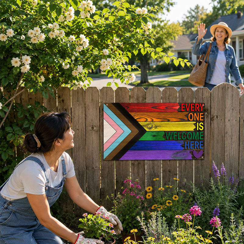 🌈❤️ Alle er velkomne her – træskilt
