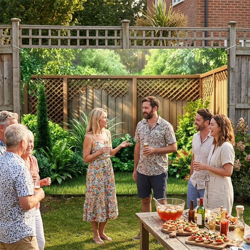 Banner med motiv af en magisk skov, blomster og sommerfugle — Dekoration til udendørs fødselsdagsfest