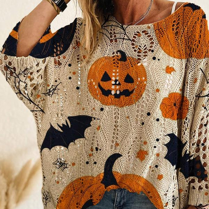 🎃 Witchy Cozy Vibes - Halloween-græskar-strikketrøje
