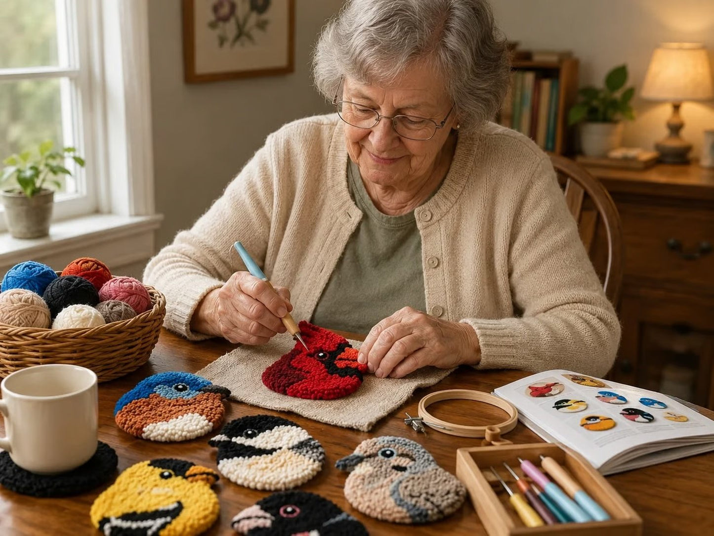 🧵Begyndervenligt🐦DIY-sæt til fugleunderlag med punch needle