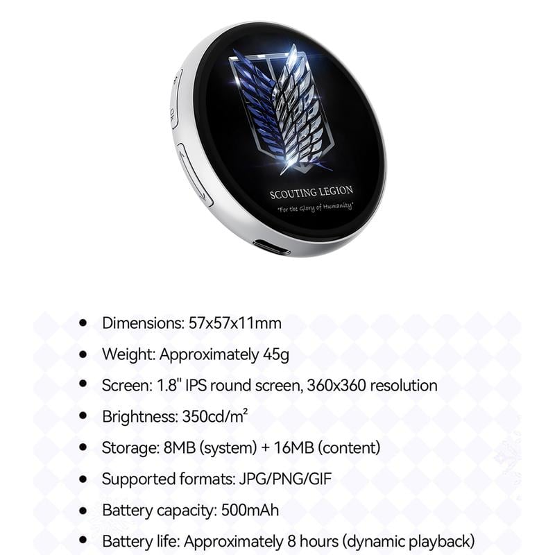 📱 Pixel Touch Digital Badge Screen – 📸 500 mAh letvægtsfoto/video/GIF-pin