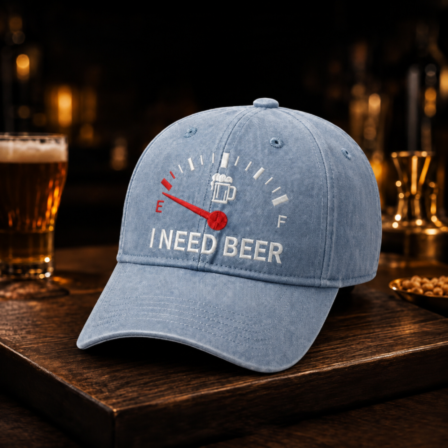 🍺 »I NEED BEER«-broderet baseballkasket – Unisex-kasket til minde🧢 100 % bomuld