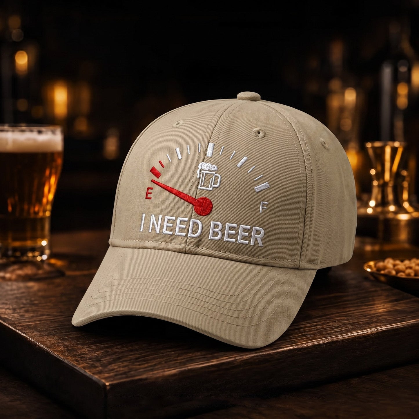 🍺 »I NEED BEER«-broderet baseballkasket – Unisex-kasket til minde🧢 100 % bomuld