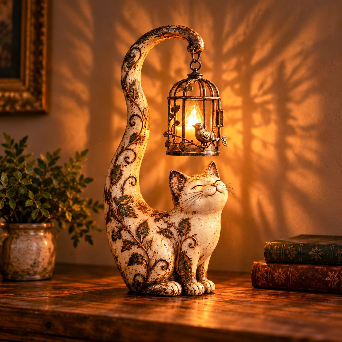 🐈‍⬛Vintage katte-lanterne-skulpturlampe – en lille vogter af varme, minder og hyggelige hjørner✨
