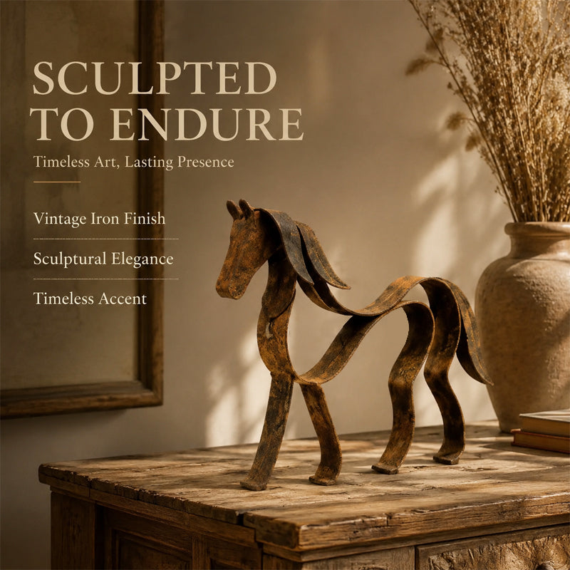 Vintage metalskulptur af en hest – rustik boligindretning med hestemotiv 🐎