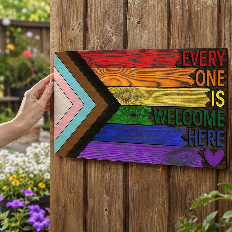 🌈❤️ Alle er velkomne her – træskilt