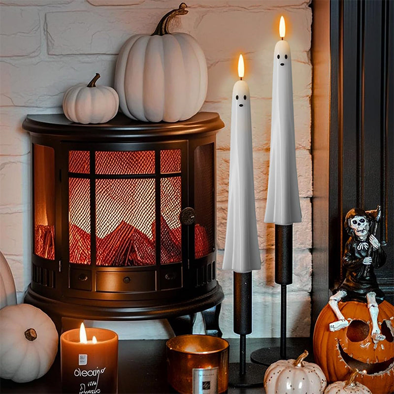 🎃👻 Fjernstyret spøgelseslys med 3D-flammende væge 👻🎃