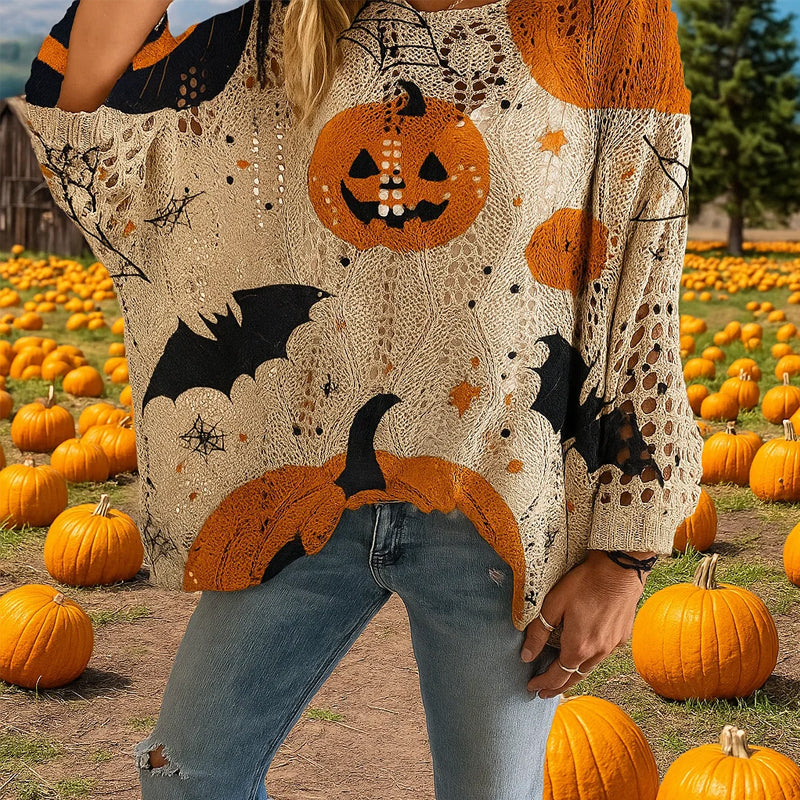 🎃 Witchy Cozy Vibes - Halloween-græskar-strikketrøje