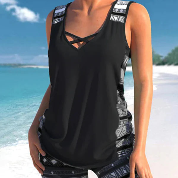 ⏰ SIDSTE DAG 50% RABAT - Miraclesuit maveformende tankini-sæt til kvinder med indbygget bh – Smukt boho-badetøj med shorts 🔥
