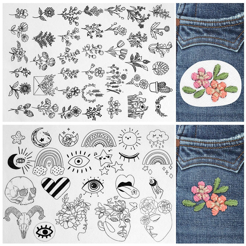🌸Blomsterlinjer Designede blomsterbordurmønstre Broderimønstre – Broderi & Stitch for begyndere