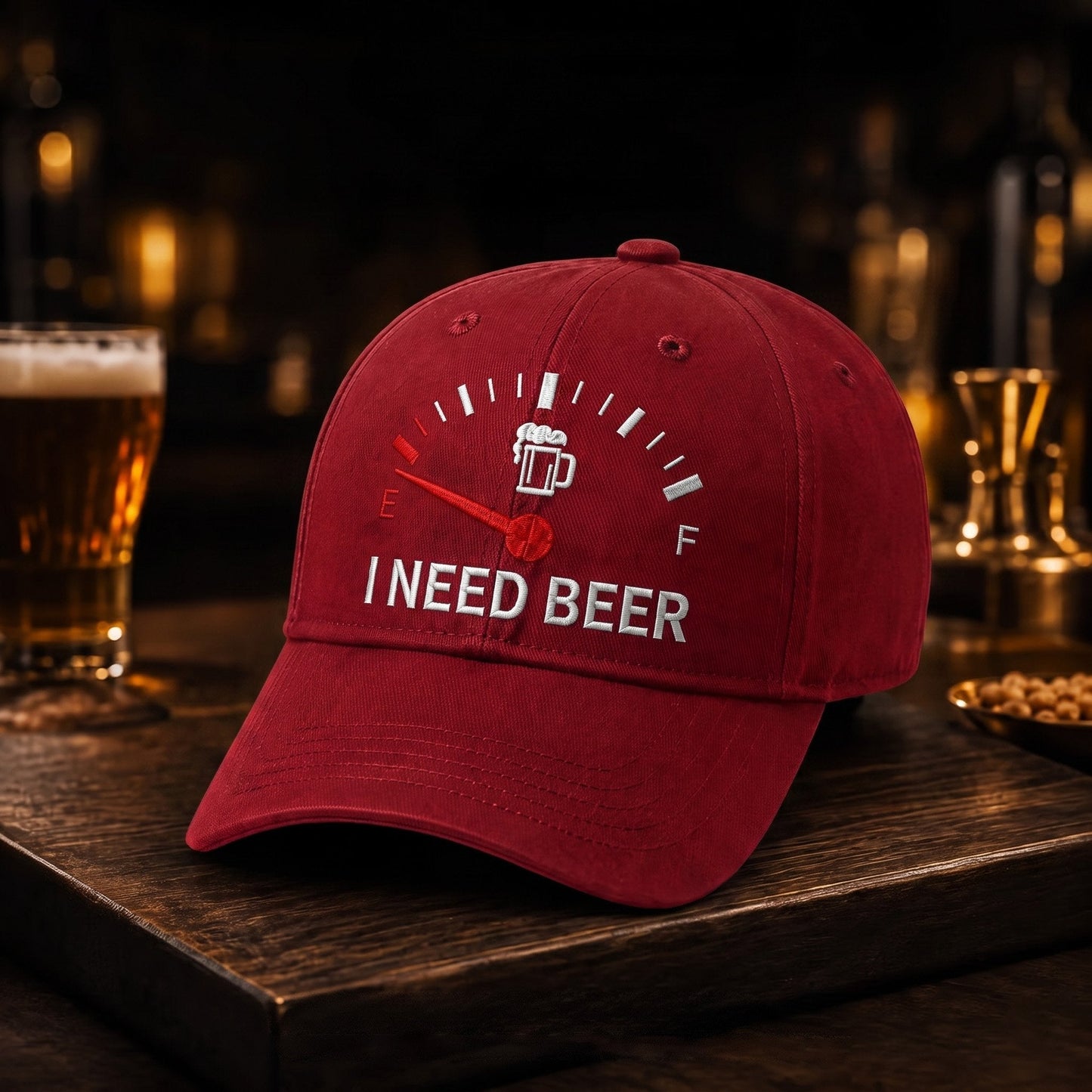 🍺 »I NEED BEER«-broderet baseballkasket – Unisex-kasket til minde🧢 100 % bomuld