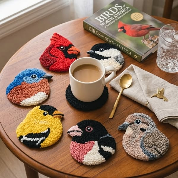🧵Begyndervenligt🐦DIY-sæt til fugleunderlag med punch needle
