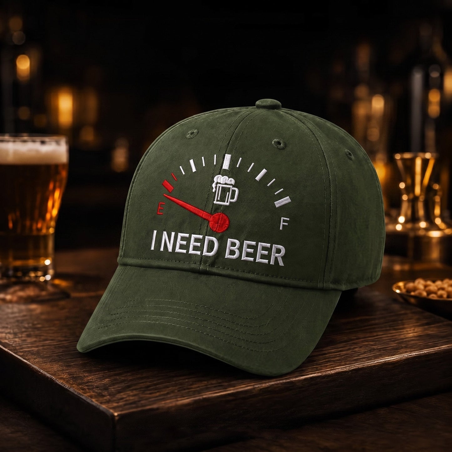 🍺 »I NEED BEER«-broderet baseballkasket – Unisex-kasket til minde🧢 100 % bomuld
