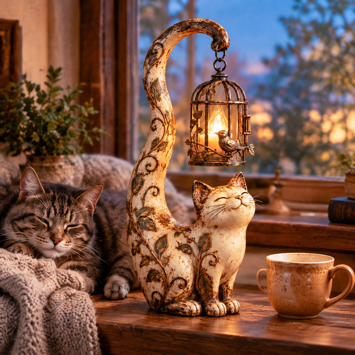 🐈‍⬛Vintage katte-lanterne-skulpturlampe – en lille vogter af varme, minder og hyggelige hjørner✨