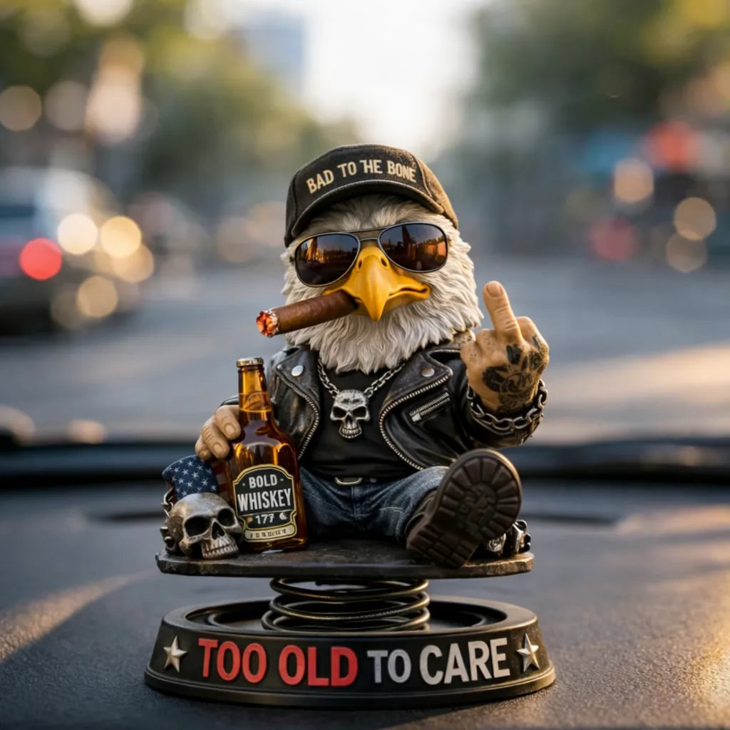 „Too Old To Care“ Rebel Eagle-bobblehead til instrumentbrættet – sjovt og sejt bilpynt til bilisten
