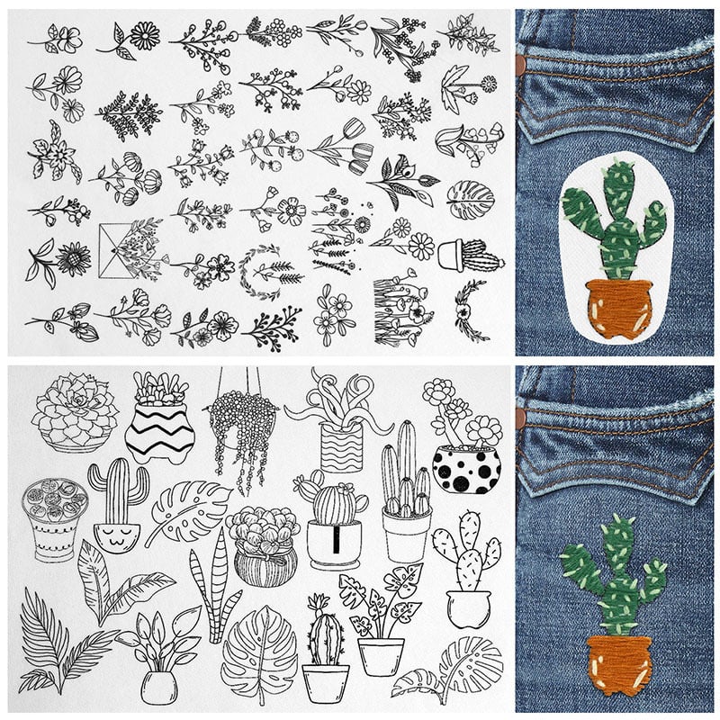 🌸Blomsterlinjer Designede blomsterbordurmønstre Broderimønstre – Broderi & Stitch for begyndere