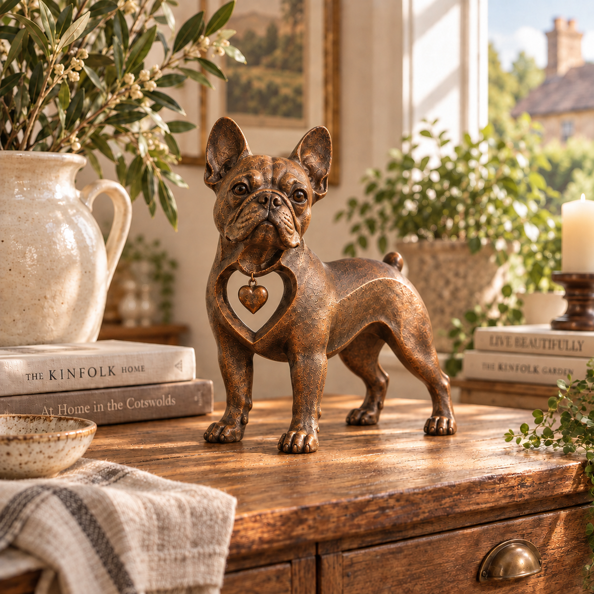 ⭐Skulptur af en fransk bulldog i klassisk retrostil — kærlighed ved første blik!