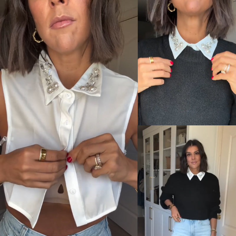 Diamant og perle falsk krave